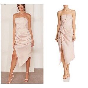 C/MEO Collective Revolve dress strapless midi light blush pink side slit SZ SM